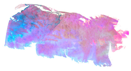 colored blue pink splashes of different colors watercolor stain design element, with a paper texture hand-drawn