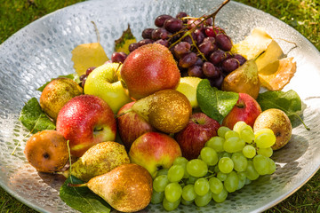 Fruit in a bowl - apples, pears and grapes