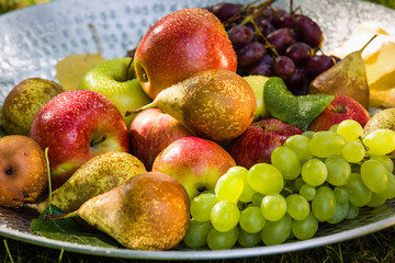 Naklejka na ściany i meble Fruit in a bowl - apples, pears and grapes