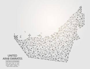 A map of United Arab Emirates consisting of 3D triangles, lines, points, and connections. Vector illustration EPS 10.