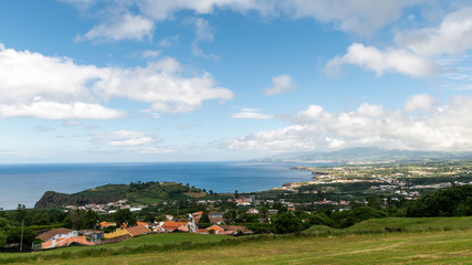 Panoramic rural seascape view over Capelas village, Azores, Portugal