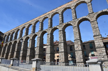 Fototapeta premium Colossus Segovia Aqueduct In A Frontal Shot. Architecture History Travel. June 18, 2018. Segovia Castilla-Leon Spain.