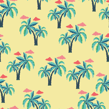 pattern with Palm trees and clouds.