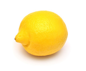 One lemon isolated on white background. Tropical fruit. Flat lay, top view