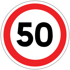Panneau routier en France : limite de vitesse à 50 km/h (cinquante kilomètres par heure)