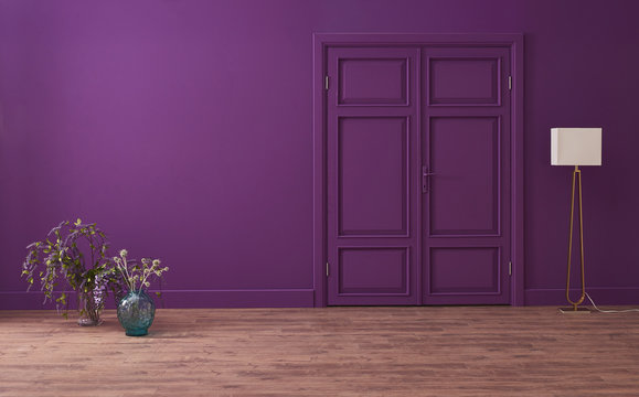 purple room classic door and white lamp style.