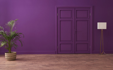 decorative purple background wall and door style.