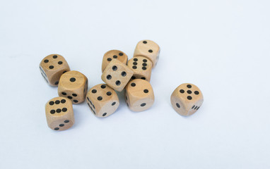 Wooden game blocks on white background. to win good luck. throw