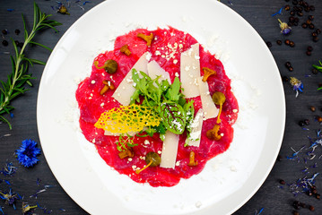 Carpaccio food on table, background