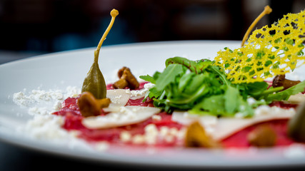 Carpaccio food on table, background