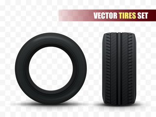 Tires set. 3d realistic car tires isolated on white. Vector © ket4up