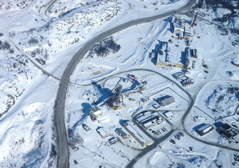 Aerial Northern Arctic Cityscape Snow Winter View