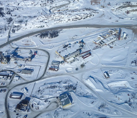 Aerial Northern Arctic Cityscape Snow Winter View