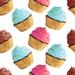 Seamless pattern with sweets. Cupcake vector illustration