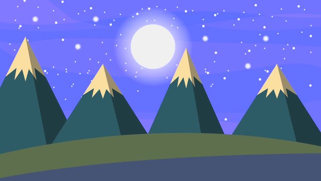 landscape night starry moon sky and snow mountains animation
