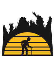 Fototapeta premium streifen urlaub ferien sonne abend nacht palmen strand meer stock hut gehen rücken opa großvater alt rente enkel mann geburtstag silhouette schwarz umriss schatten