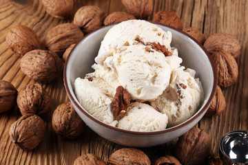 homemade oatmeal and walnut ice cream. style vintage.