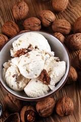 homemade oatmeal and walnut ice cream. style vintage.