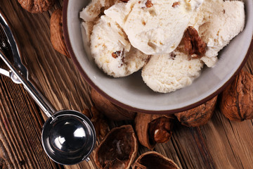 homemade oatmeal and walnut ice cream. style vintage.