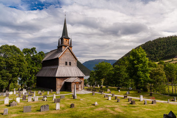 Fototapeta na wymiar Wooden traditional historic Kaupanger stave church, Norway