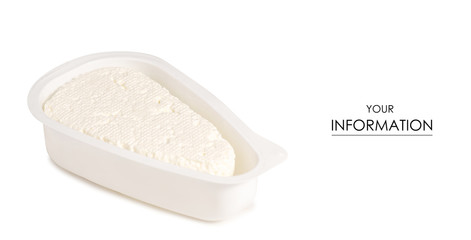 Cottage cheese in a plastic container pattern on a white background isolation