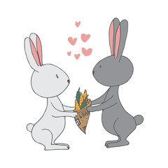 Bunnys life cartoon illustration. Hand draving illustration. 