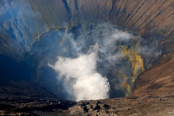 View from above of the crater of the active Bromo volcano. Indonesia.
