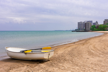 Paddle boat on a Chicago beach