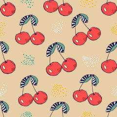 seamless pattern of pink cherry. vector illustration for design birthday card, party invitation, wallpaper, holiday wrapping paper, fabric