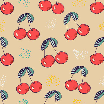 seamless pattern of pink cherry. vector illustration for design birthday card, party invitation, wallpaper, holiday wrapping paper, fabric
