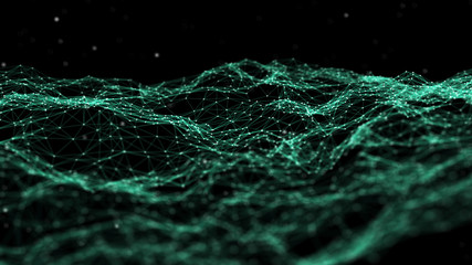 Network connection dots and lines. Technology background. Plexus. Big data background. Green. 3d rendering.