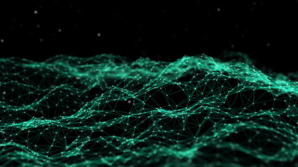 Network connection dots and lines. Technology background. Plexus. Big data background. Green. 3d...
