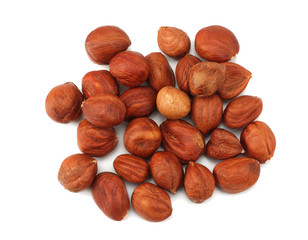 hazelnuts isolated on white background. top view