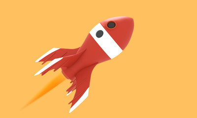 retro rocket space ship isolated on yellow