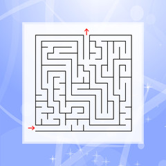 A square labyrinth. An interesting and useful game for children and adults. Simple flat vector illustration on a colorful abstract background.