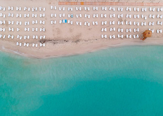 The morning on the beach. Nobody. Drone HDR photo