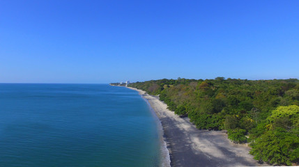 Aerial view of a  Beautiful lonely beach in a tropical paradise in the central part of Panama