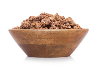 Bamboo wood bowl with organic granola cereal