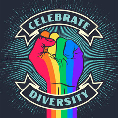 Vintage lgbt propaganda lettering quote with hand