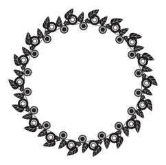 Fototapeta premium Black and white round frame with abstract flower silhouettes. 