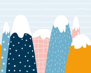 Cute mountains seamless pattern. Childish graphic. Vector hand drawn illustration.