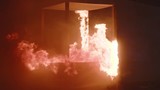 Slow motion of a burning fire with large flames