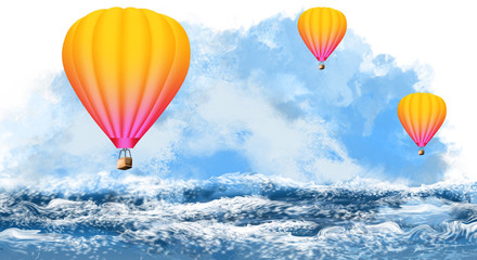 Fototapeta na wymiar Aerial flying balloons in abstract sky