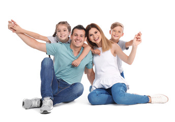 Obraz premium Happy family with children on white background