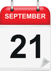 Daily calendar of single-leaf rings, red spine, 3d,september,21,21st,twenty-first.Vector illustration - 214144582