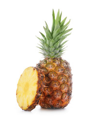 Delicious pineapple with slice on white background