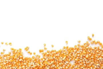 Fototapeten Raw corn kernels on white background. Healthy grains and cereals © New Africa