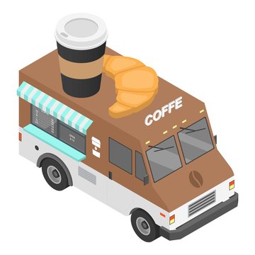 Coffee truck icon. Isometric of coffee truck vector icon for web design isolated on white background