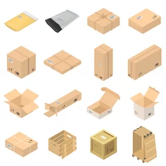 Foto op Canvas Parcel packaging delivery box poste icons set. Isometric illustration of 16 parcel packaging delivery box poste vector icons for web © anatolir