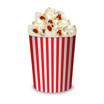 Popcorn box mockup. Realistic illustration of popcorn box vector mockup for web design isolated on white background